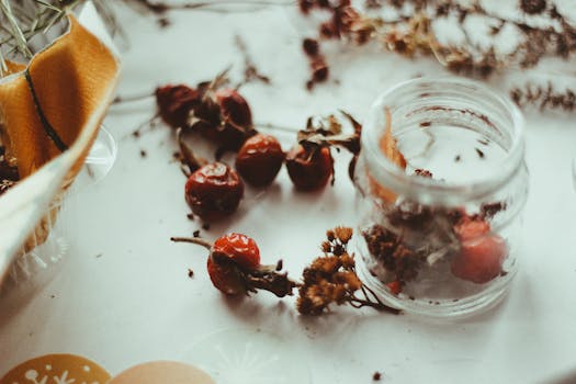 medicinal herbs in containers