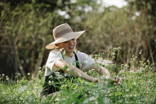 happy gardener showing off her plants